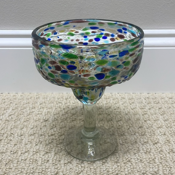 Confetti Recycled Mexican Style Margarita Hand Blown Cocktail Glass - Picture 2 of 7